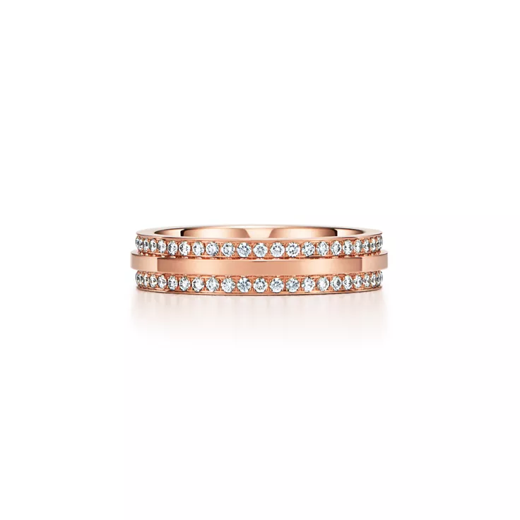Tiffany T:Anillo estrecho de pavé de diamantes de oro rosa, 5