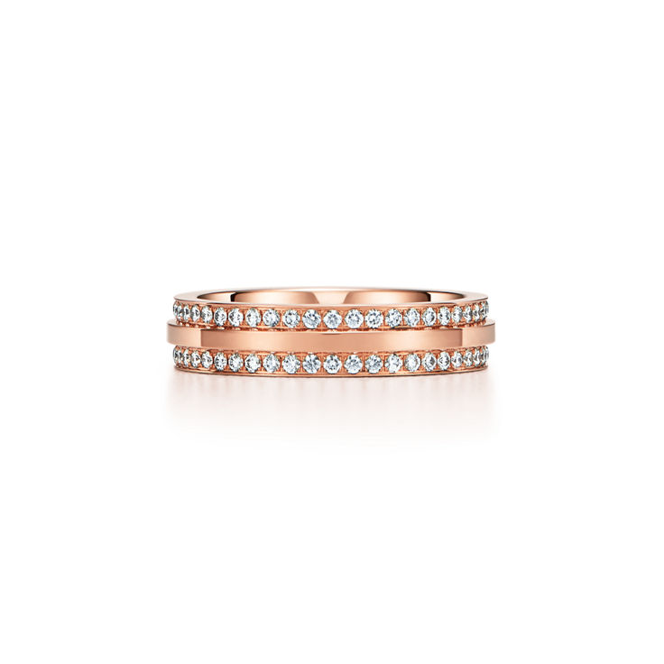 Tiffany T:Narrow Pavé Diamond Ring in Rose Gold image number 5