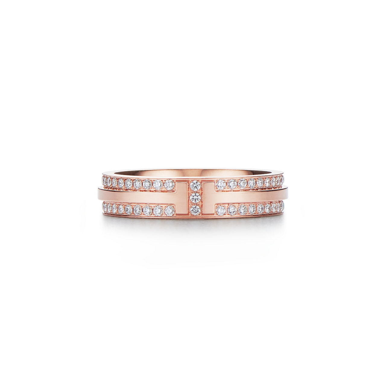 Tiffany T:Narrow Pavé Diamond Ring in Rose Gold image number 0