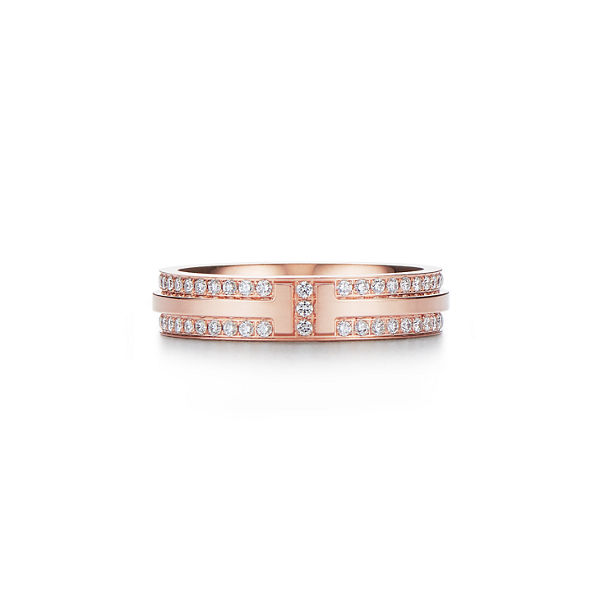 Tiffany T:Schmaler Pavé-Diamantring in Roségold