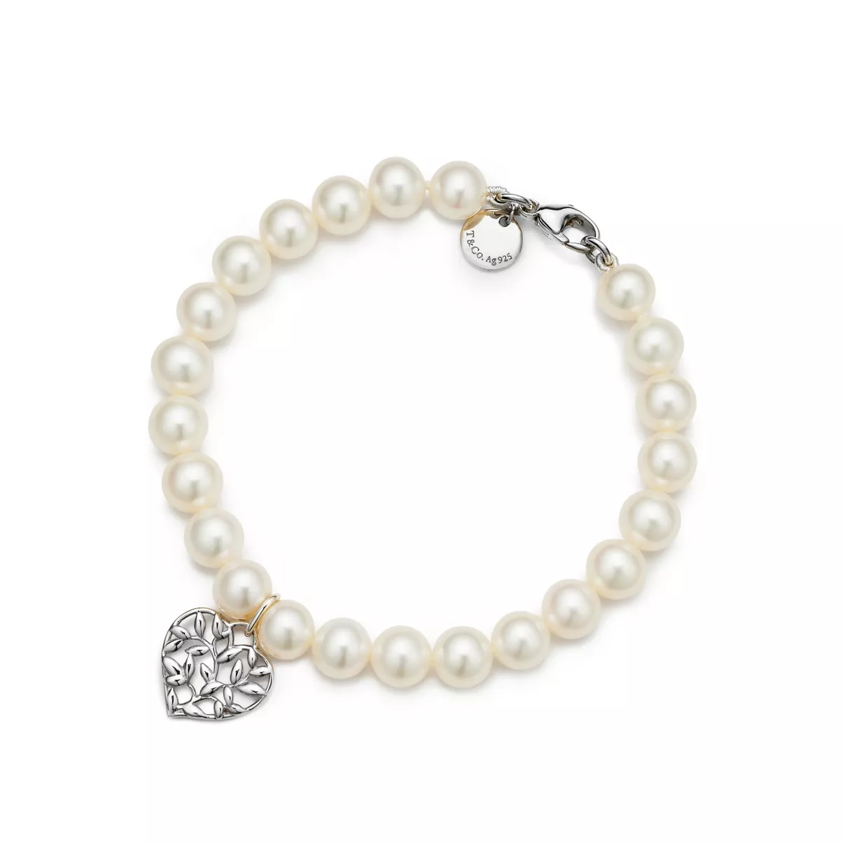 Olive Leaf Pearl Heart Bracelet  