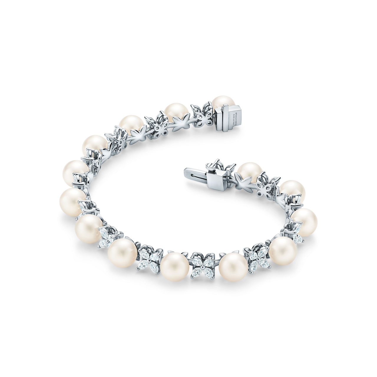 Tiffany Victoria®:Tennis Bracelet in Platinum with Diamonds and Pearls image number 2