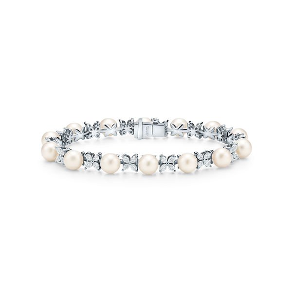 Tiffany Victoria®:Tennisarmband in Platin mit Diamanten und Perlen