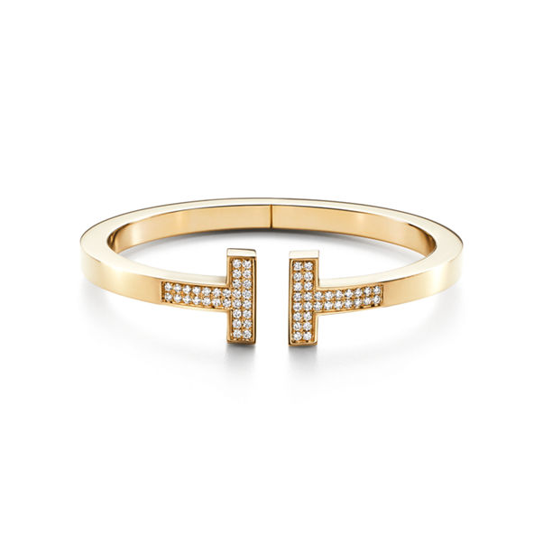 Tiffany T:Square Armreif mit Pavé-Diamanten in Gelbgold