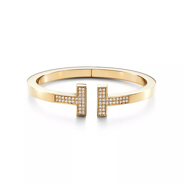Square Armreif mit Pavé-Diamanten in Gelbgold