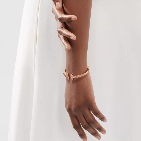 Pulsera Square con pavé de diamantes de oro rosa