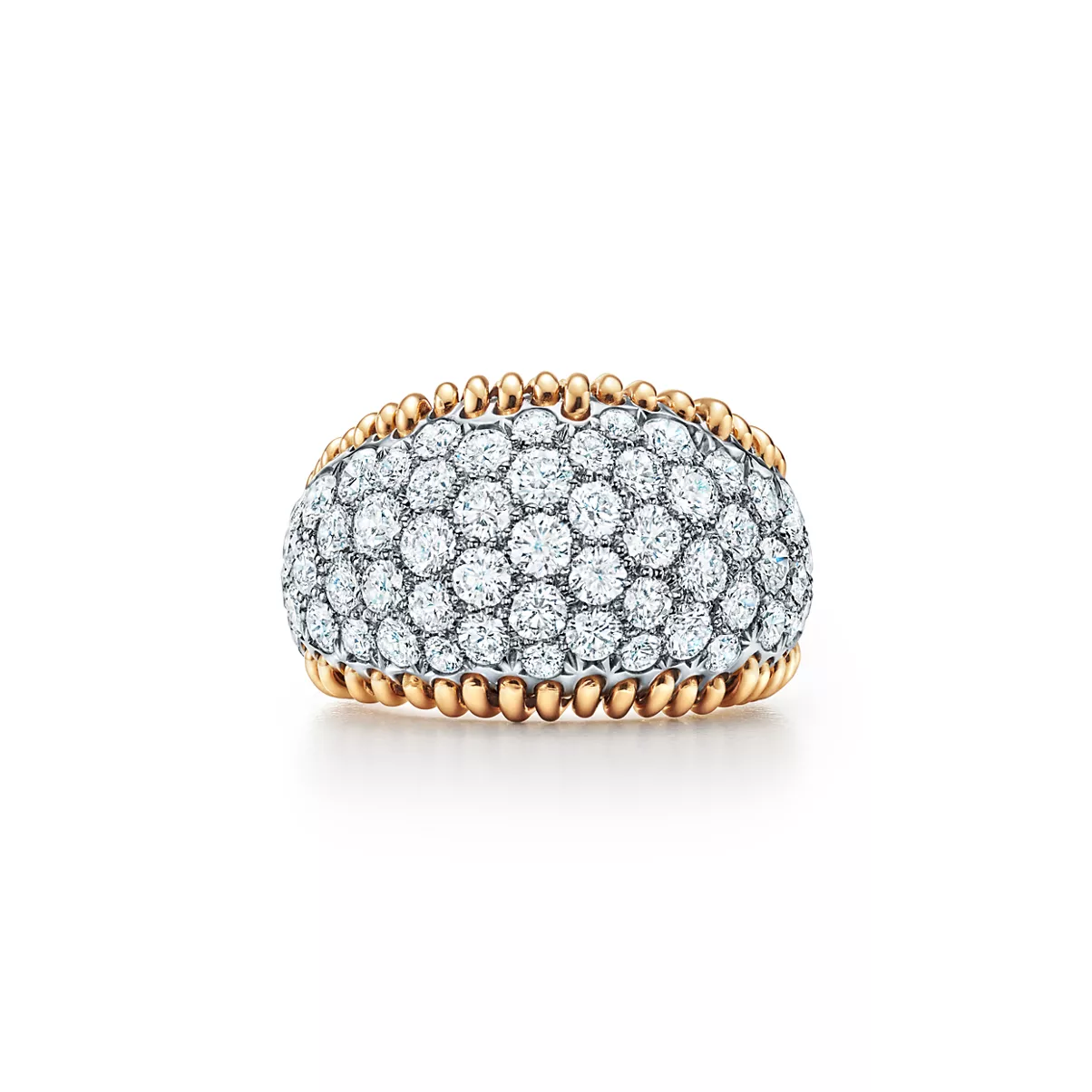 Stitches Ring in Gold and Platinum with Diamonds