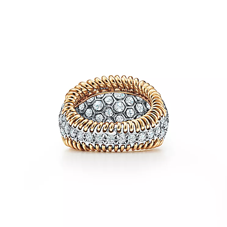 Schlumberger by Tiffany & Co.™:스티치 링, 플래티늄 및 골드, 다이아몬드 세팅 이미지 번호 3