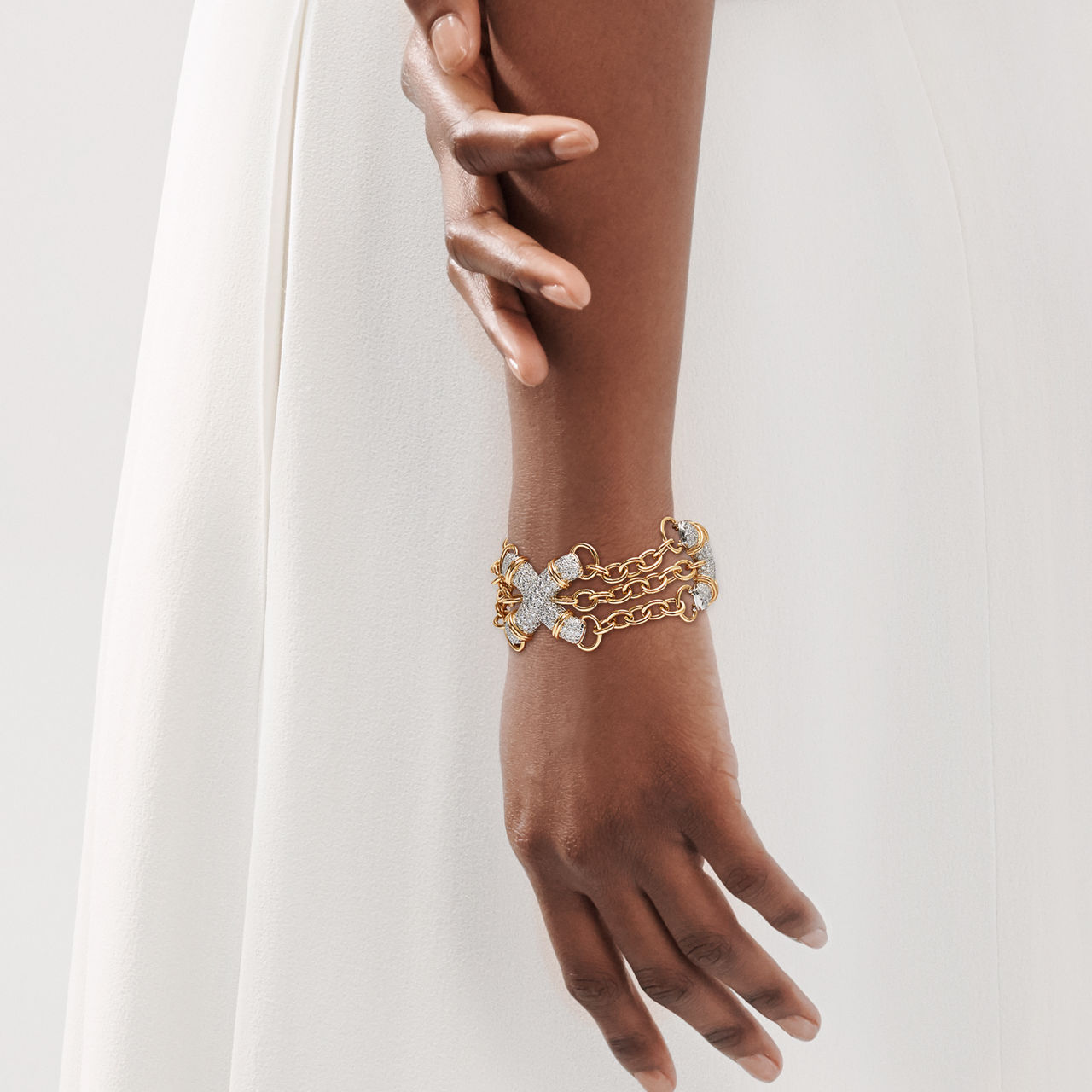 X Link Bracelet in Platinum and Yellow Gold