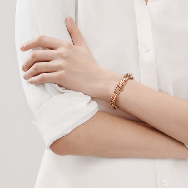 Tiffany HardWear:Large Link Bracelet in Rose Gold with Diamonds