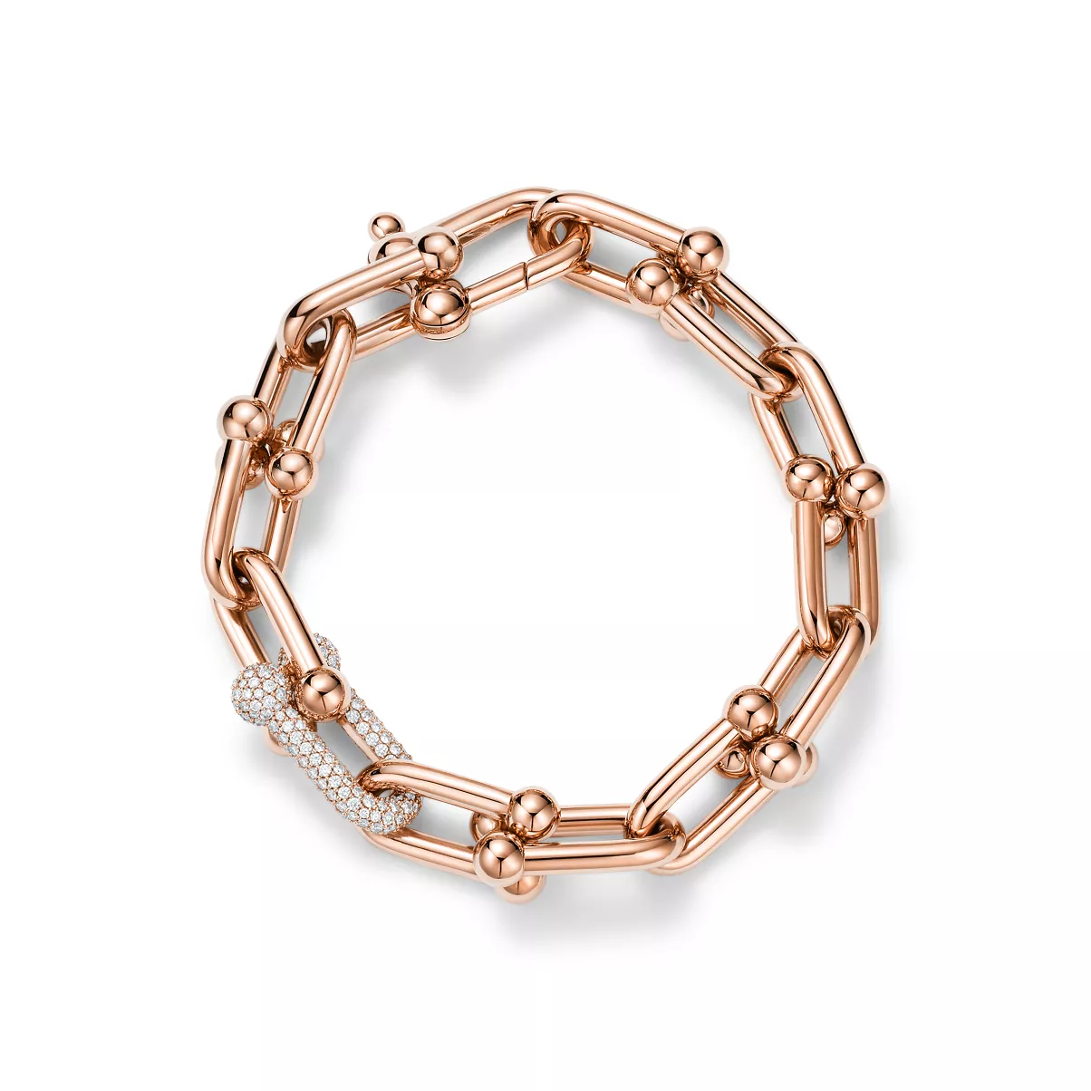 Large Link Bracelet in Rose Gold with Diamonds