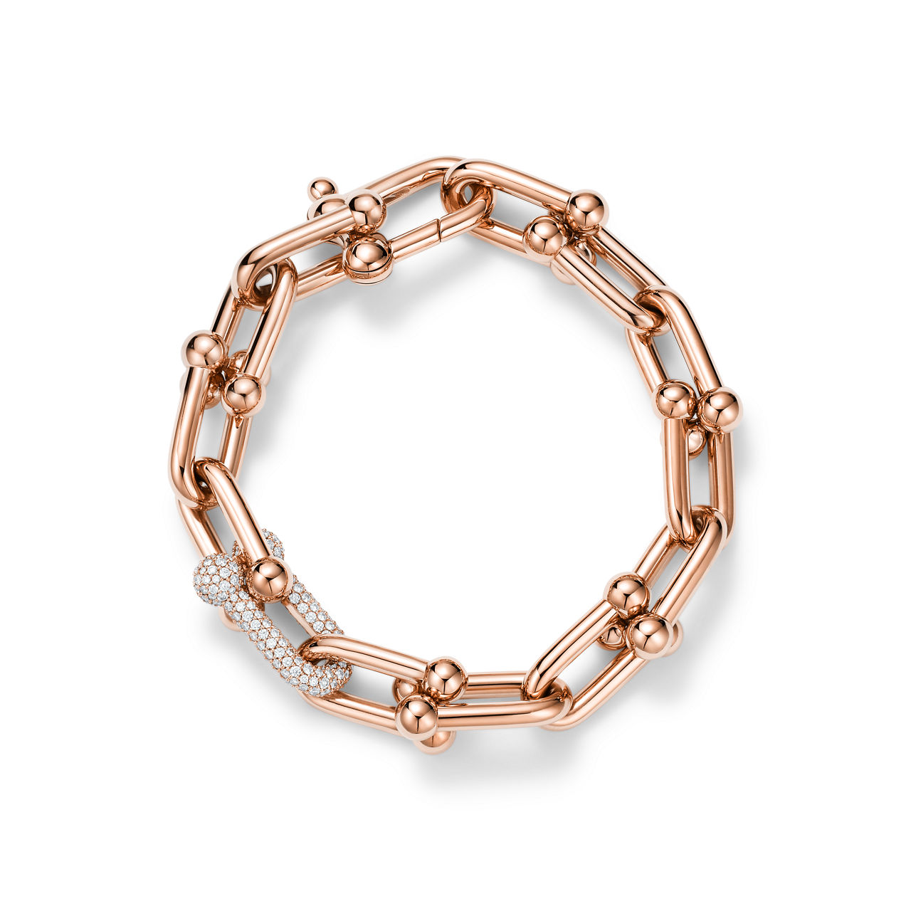 Bracciale a maglie grandi in oro rosa con diamanti