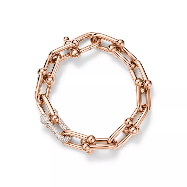Bracciale a maglie grandi in oro rosa con diamanti