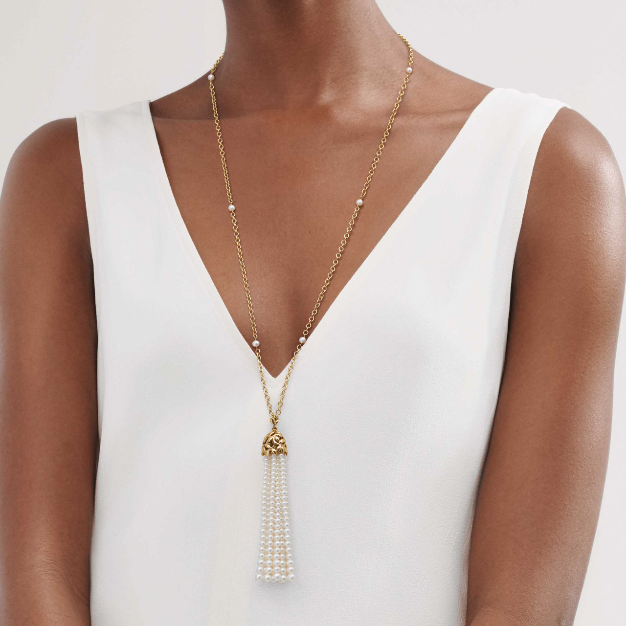 Olive Leaf Pearl Tassel Necklace 
