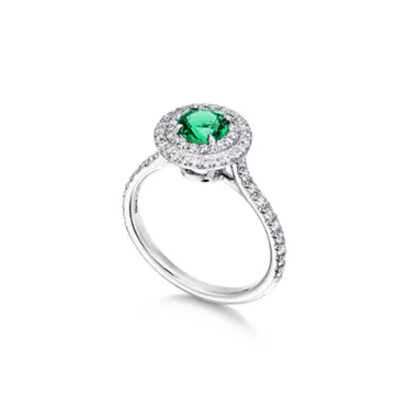 Tiffany Soleste:Anillo de platino con una esmeralda y diamantes, 2