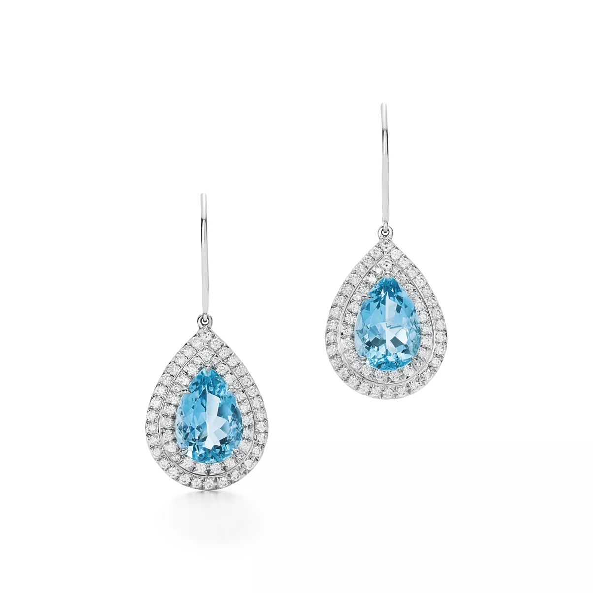 Earrings in Platinum with Aquamarines and Diamonds