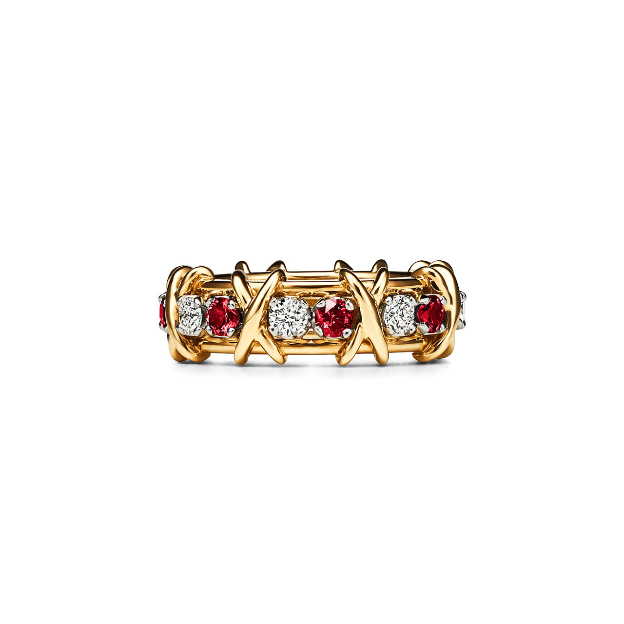 Ring in Yellow Gold & Platinum with Diamonds and Rubies