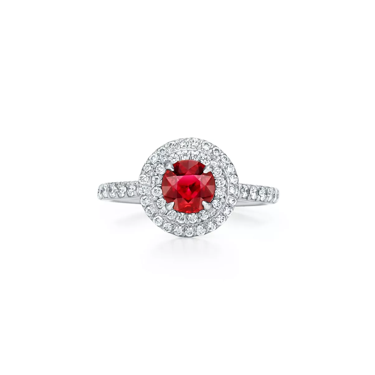 Ring in Platinum with a Ruby and Diamonds