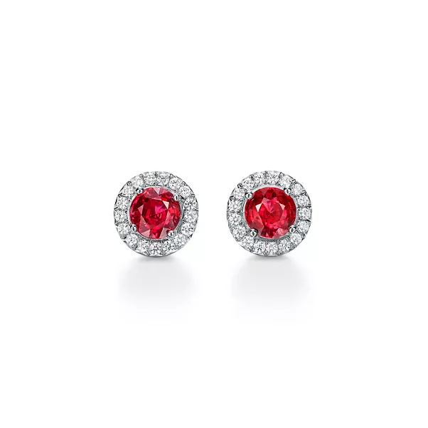 Ohrringe in Platin mit Rubinen und Diamanten