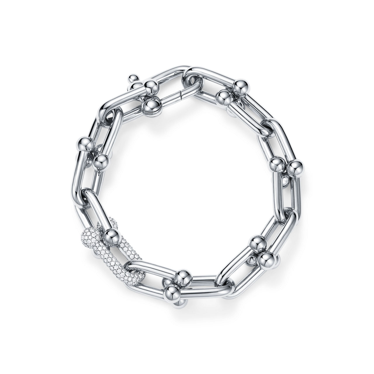 Tiffany HardWear:Large Link Bracelet in White Gold with Diamonds image number 0