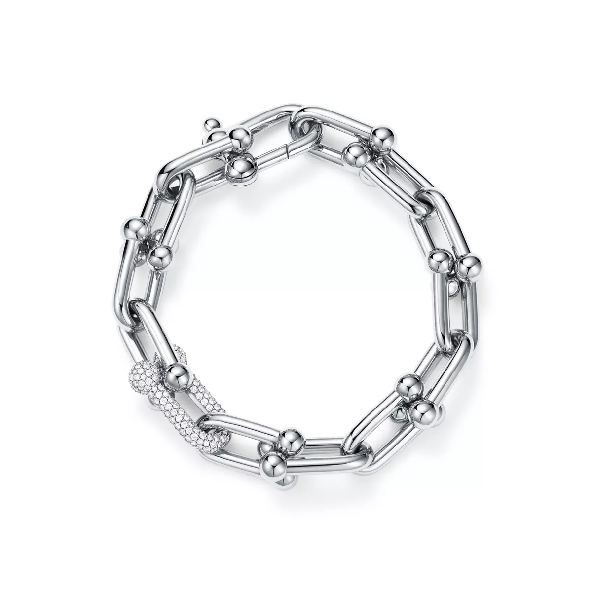 Large Link Bracelet in White Gold with Diamonds