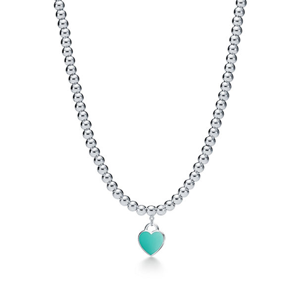 Return to Tiffany™:Kugelhalskette mit Herzanhänger in Tiffany Blue® in Silber