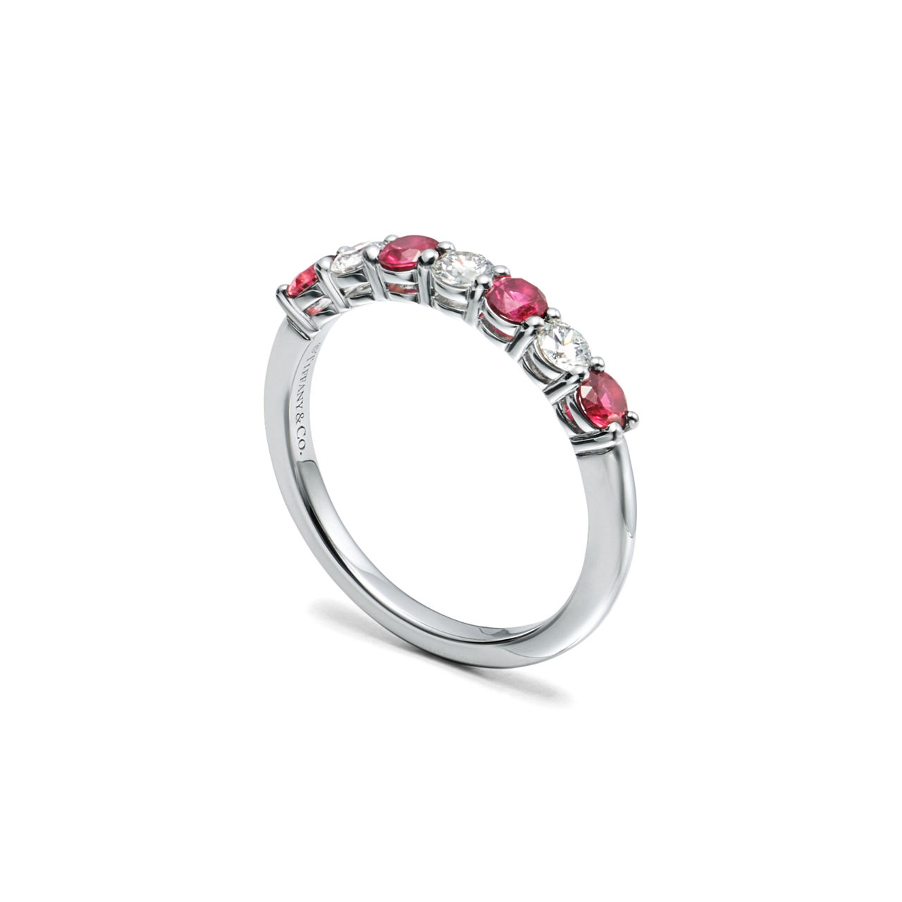 Tiffany Forever:Band Ring in Platinum with a Half-circle of Rubies & Diamonds image number 2