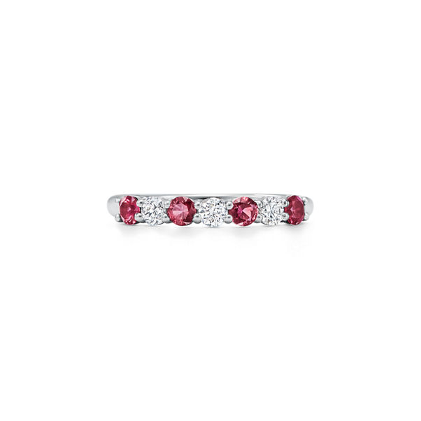 Tiffany Forever:Band Ring in Platinum with a Half-circle of Rubies & Diamonds