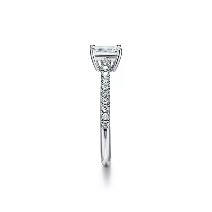 Tiffany Novo&reg;:Emerald-cut Engagement Ring with a Pav&eacute; Diamond Platinum Band, 4