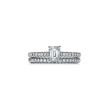 Tiffany Novo&reg;:Emerald-cut Engagement Ring with a Pav&eacute; Diamond Platinum Band, 7