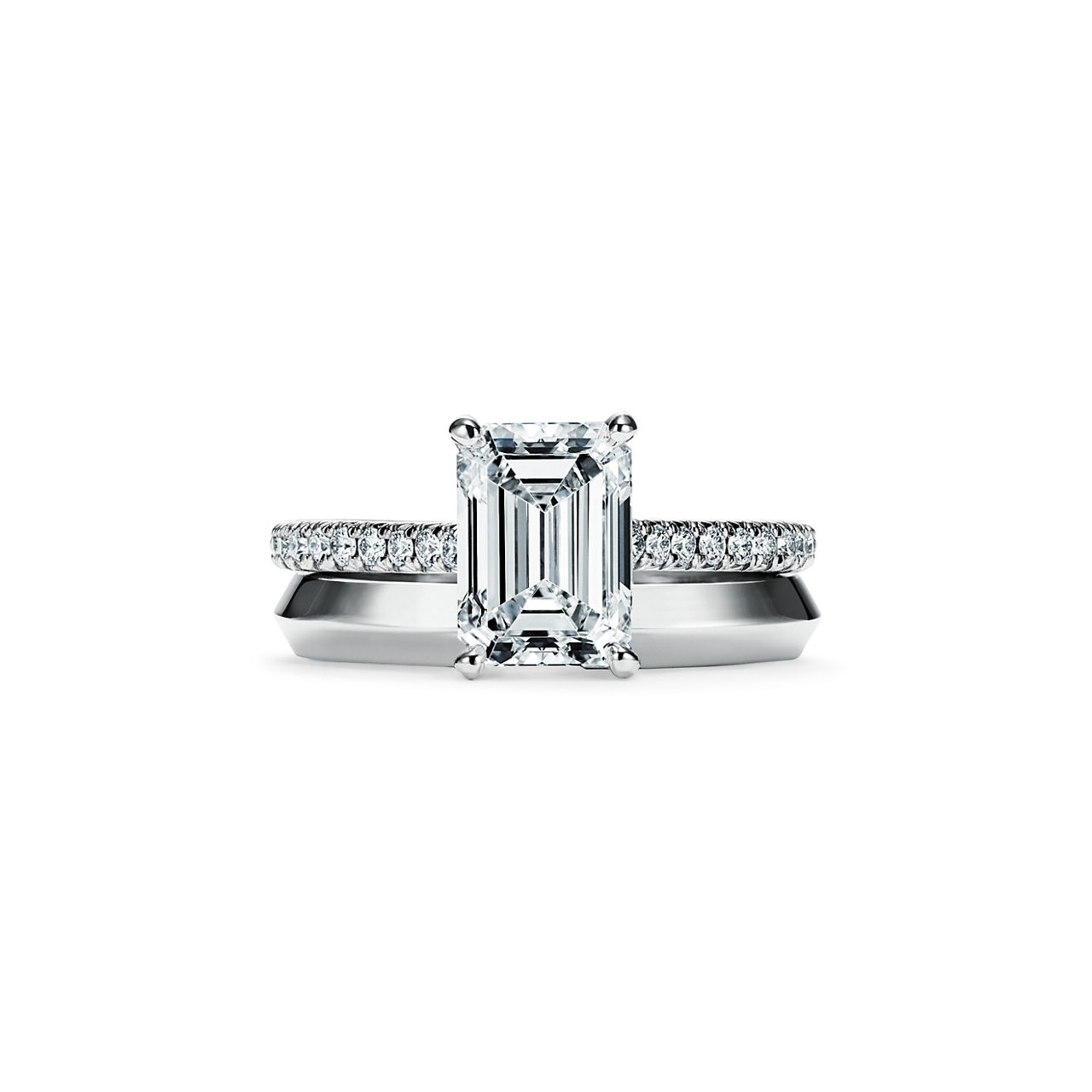 Tiffany Novo®: Emerald-cut Engagement Ring with a Pavé Diamond Platinum Band image number 6