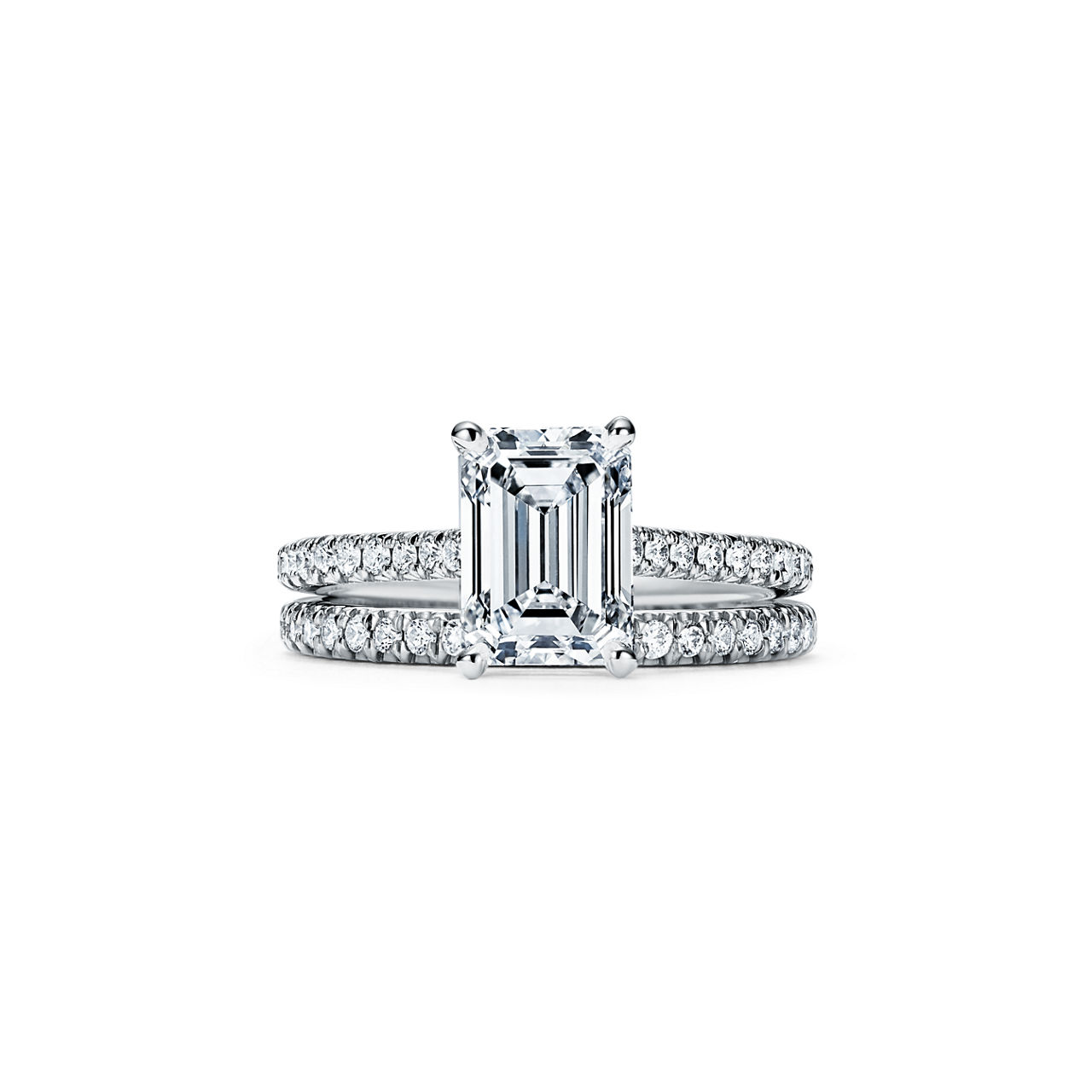 Tiffany Novo®: Emerald-cut Engagement Ring with a Pavé Diamond Platinum Band image number 7