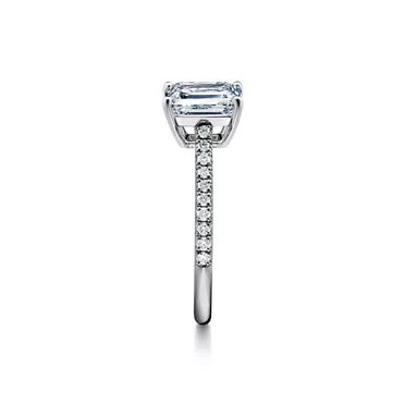 Tiffany Novo&reg;:Emerald-cut Engagement Ring with a Pav&eacute; Diamond Platinum Band, 3