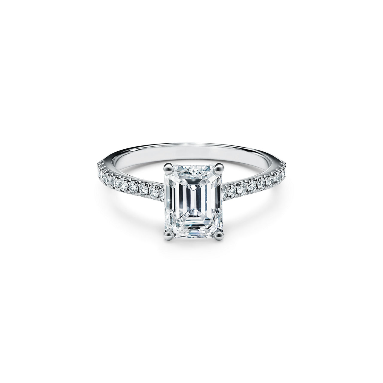 Emerald-cut Engagement Ring with a Pav&eacute; Diamond Platinum Band