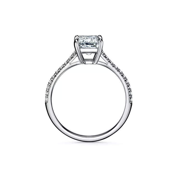Tiffany Forever:Emerald-cut Engagement Ring with a Pav&eacute; Diamond Band in Platinum, 5