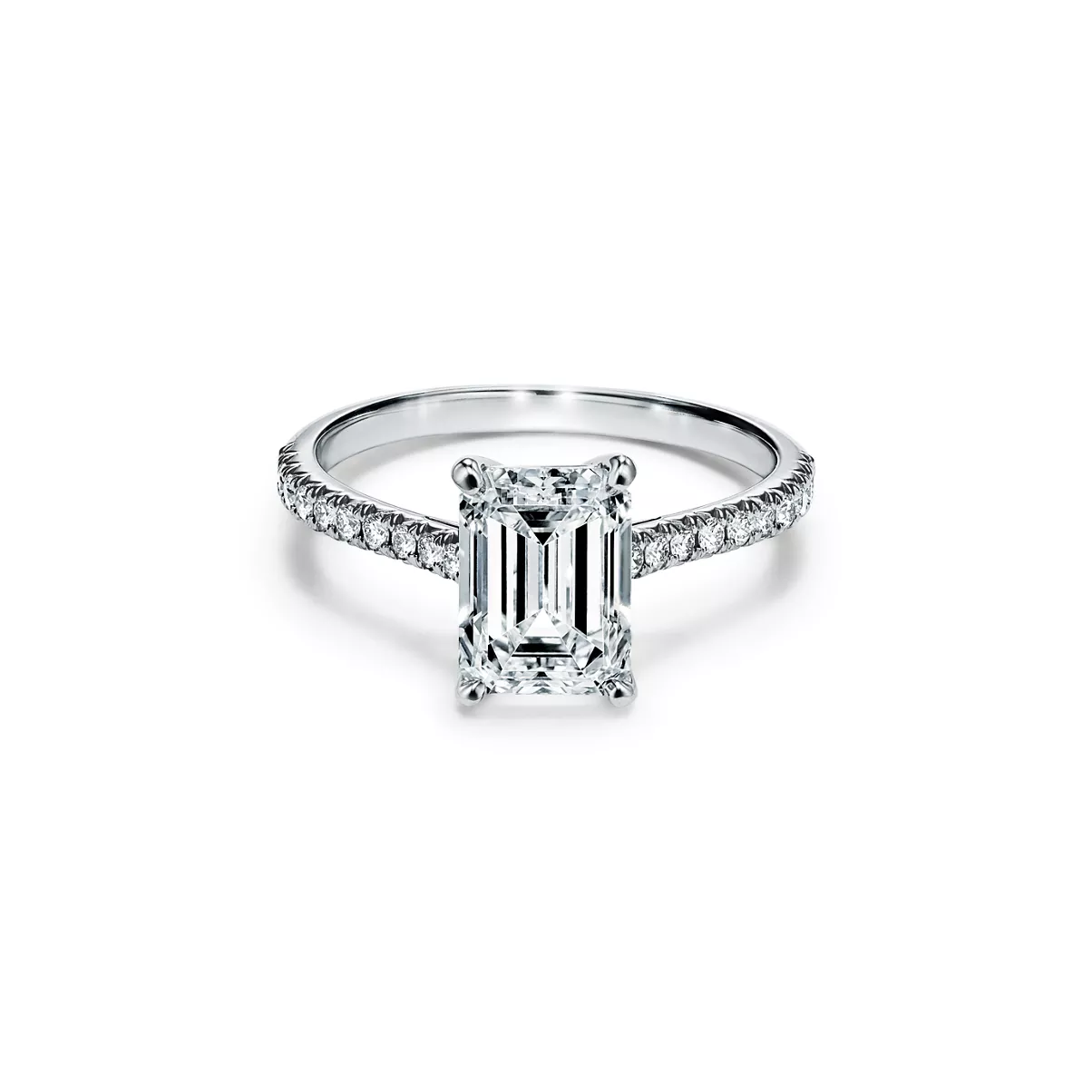 Emerald-cut Engagement Ring with a Pav&eacute; Diamond Band in Platinum