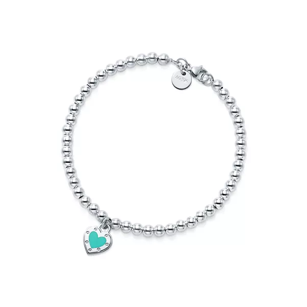 Bracelet de perles Love Plaque C&oelig;ur Tiffany Blue&reg; en argent 925&nbsp;milli&egrave;mes