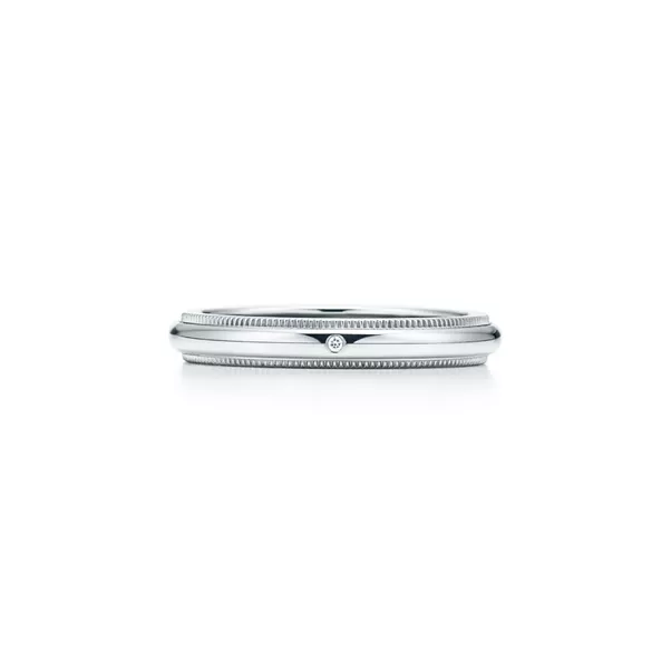 밀그레인 밴드 링, 플래티늄, 다이아몬드 세팅, 두께 3mm