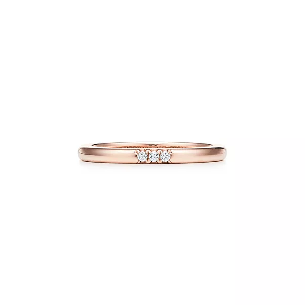 웨딩 밴드 링, 로즈 골드, 다이아몬드 세팅, 두께 2mm.