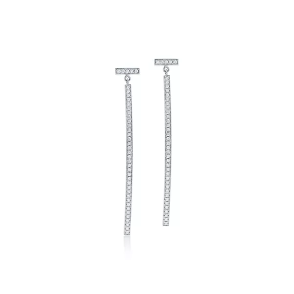 Diamond Bar Earrings in White Gold