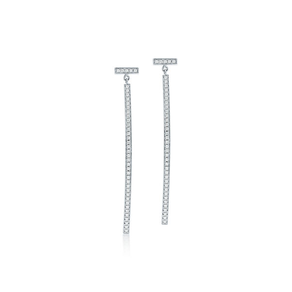 Tiffany T:Diamond Bar Earrings in White Gold