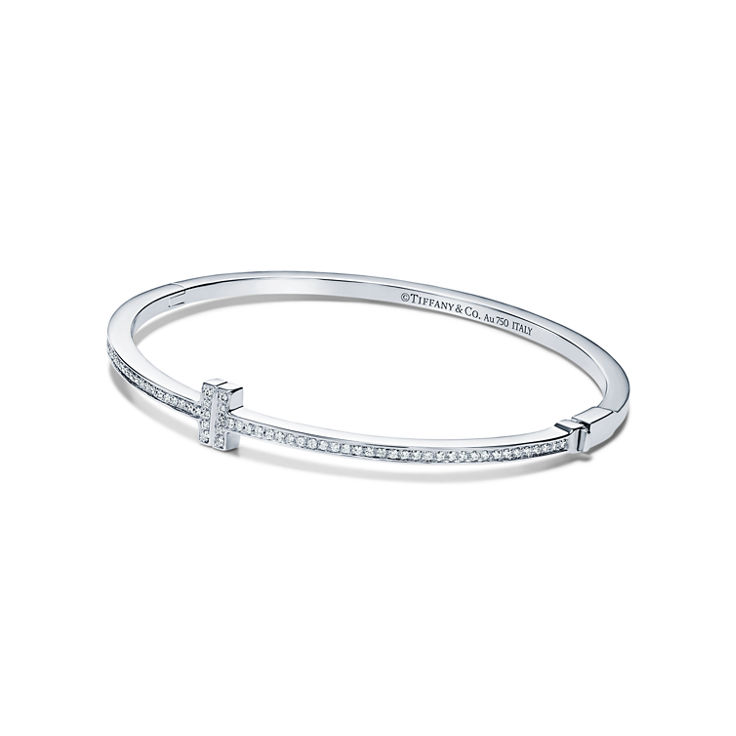 Tiffany T:Diamond Hinged Wire Bangle in White Gold image number 4