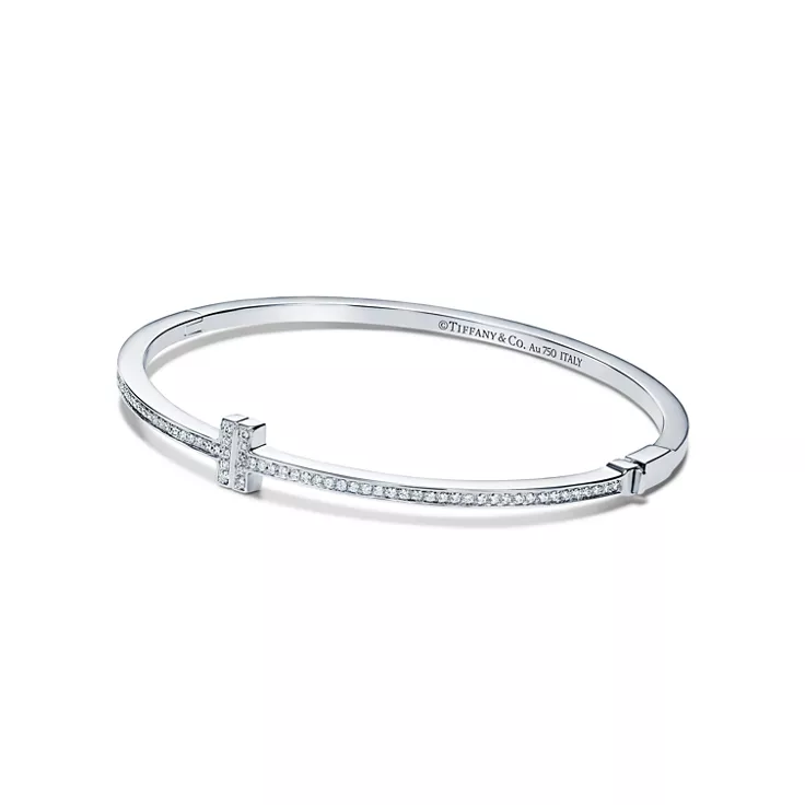 Tiffany T:Diamond Hinged Wire Bangle in White Gold, 4