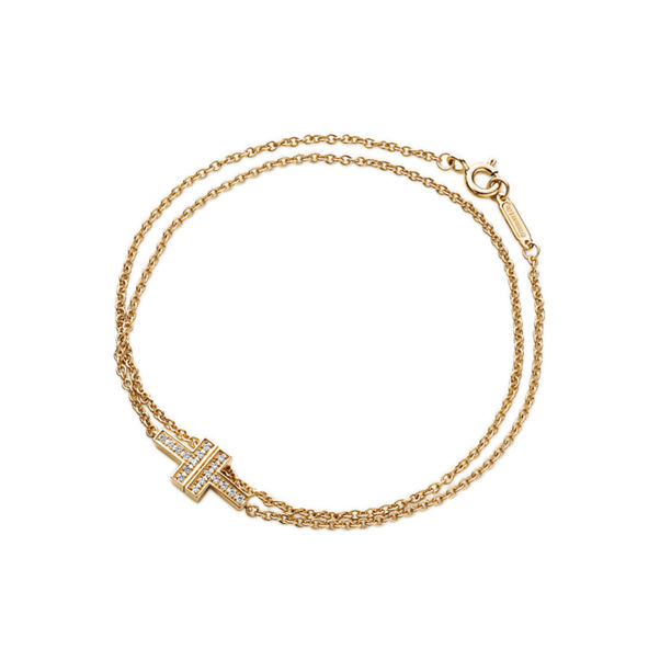 Tiffany T:Diamond Double Chain Bracelet in Yellow Gold