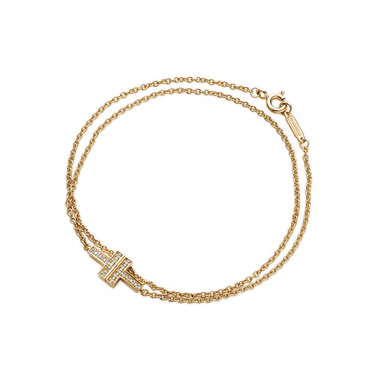 다이아몬드 더블 체인 브레이슬릿,&nbsp;옐로우 골드