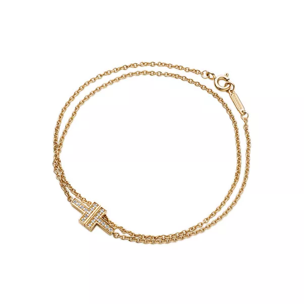 다이아몬드 더블 체인 브레이슬릿,&nbsp;옐로우 골드