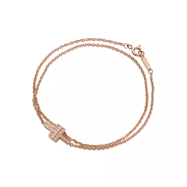 다이아몬드 더블 체인 브레이슬릿,&nbsp;로즈 골드