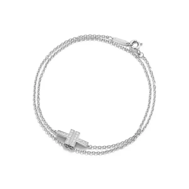 Doppel-Gliederarmband mit Diamanten in Weißgold