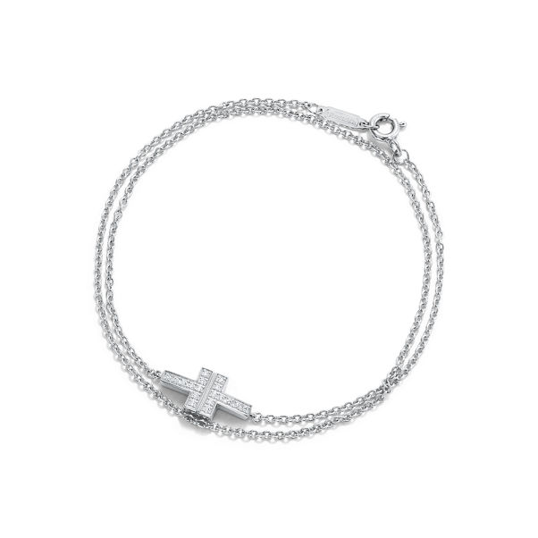 Tiffany T:Diamond Double Chain Bracelet in White Gold