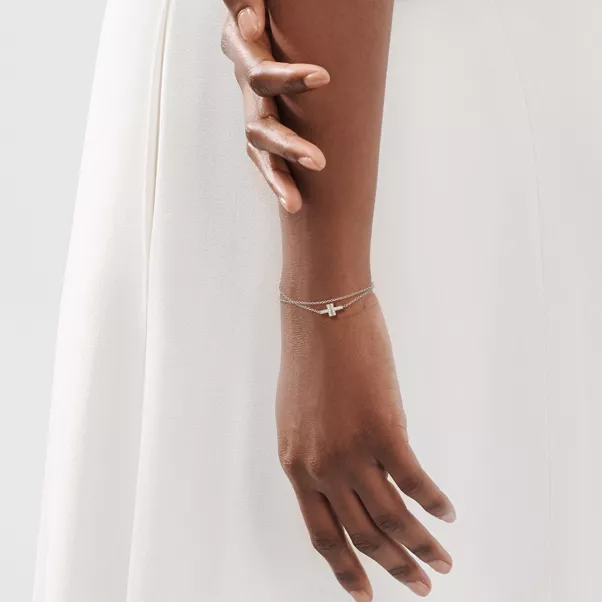 Diamond Double Chain Bracelet in White Gold